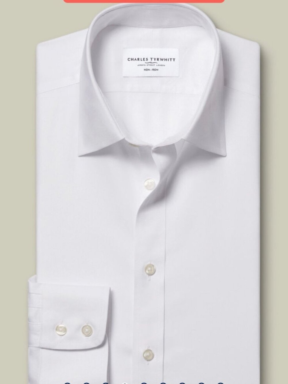 NWT Charles Tyrwhitt Non-Iron White spread collar Slim Fit Cotton Twill Shirt
